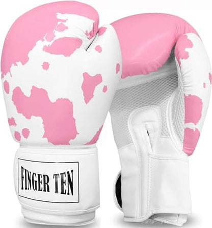 FINGER TEN Stylish Pattern Boxing Gloves Women 8-16 oz - color: Pink&White, size: 8 oz