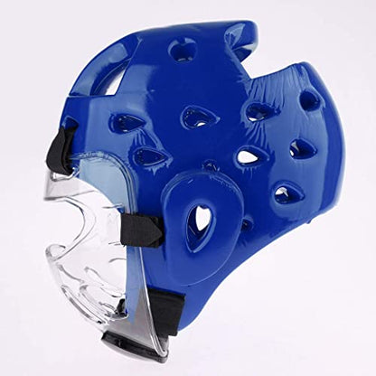 Kids & Adults Taekwondo Karate Headgear MMA Martial Arts Helmet, with Removable Face Shield, Soft Head Gear for Martial Art Grappling Muay Thai Kickboxing Taekwondo - color: Blue, size: Medium