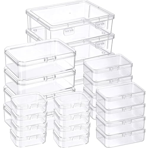 24 Packs Small Clear Plastic Beads Storage Containers Box with Hinged Lid for Storage of Small Items, Crafts, Jewelry, Hardware(Multiple Sizes) - size: Multiple Sizes