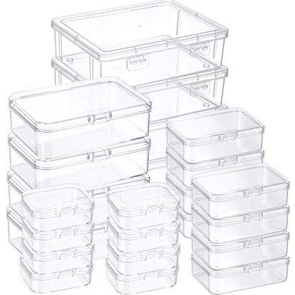 24 Packs Small Clear Plastic Beads Storage Containers Box with Hinged Lid for Storage of Small Items, Crafts, Jewelry, Hardware(Multiple Sizes) - size: Multiple Sizes