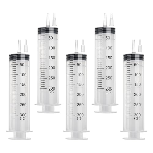 5Pack 300ml Syringe, Large Syringe for Thick Liquids with Tip Adapter, for Feeding Pets, Liquid Refilling, Drawing, Scientific Labs, Oil Transfer, Plant Watering & Refilling - style: 300 ML