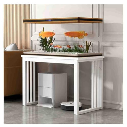 Sturdy Metal Fish Tank Stand with Storage Shelves, Multi-Functional Home Organizer Side Table for Living Room, Bedroom, Kitchen, Office (White, 70x45x70 cm)