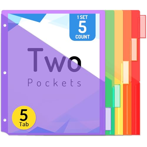Forvencer 5 Count Dividers with Pockets, 5 Tab Dividers for 3 Ring Binder with Pockets, Subject Divider with Pocket, Premium Quality Notebook Divider with Pocket, Multicolor, 1 Set - color: Purple, size: 1 Set