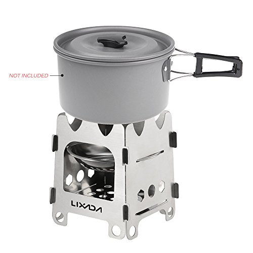 Lixada Camping Wood Stove Folding Lightweight Stainless Steel Wood Burning Stove Portable Backpacking Alcohol Stove for Outdoor Camping Hiking Picnic BBQ Picnic Hunting