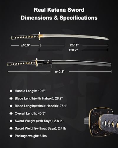 Katana Samurai Sword for Display, Hand Forged Full Tang 1045 Carbon Steel - style: Warrior & Fuji