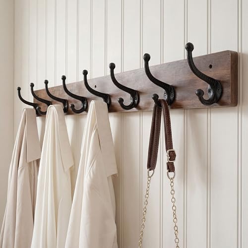 WEBI Rustic Coat Rack Wall Mount,35.43" Long 8 Cast Iron Coat Hooks Wall Mounted,Heavy Duty Wood Wall Coat Hanger Hooks for Hanging Coats,Jacket,Clothes,Backpack,Farmhouse,Rustic Brown - color: Rustic Brown, size: 35 Inch