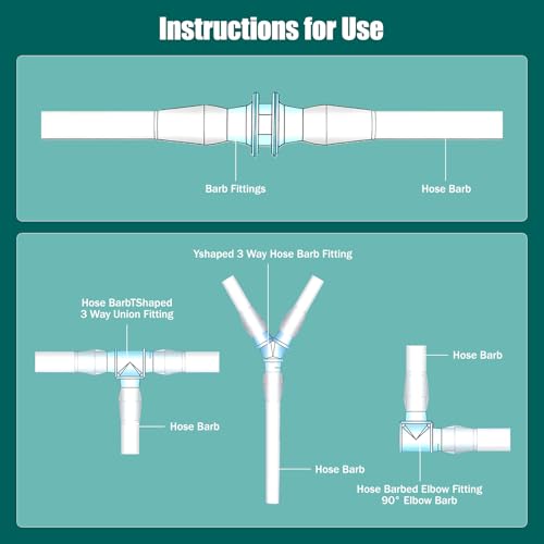 67Pcs Hose Barb Fittings Assortment - 21 Sizes with 90° Elbow, Y/T 3-Way, Equal & Reducing Straight Connectors, Plastic Pipe Repair Kit for Aquarium, Water, Fuel & Air Lines