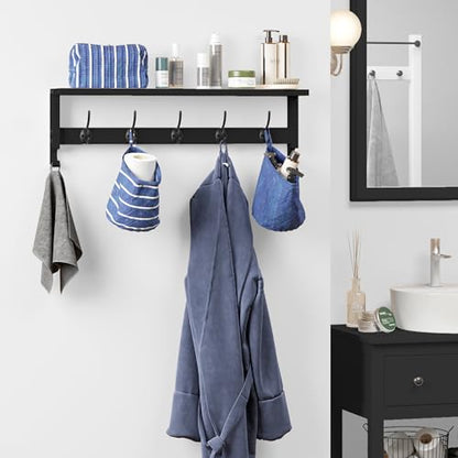 AMBIRD Coat Rack Wall Mount with Shelf, 28.9 Inches Coat Hooks Wall Mounted with 5 Hooks, Hat Wall Hooks for Hanging in Entryway, Living Room, Bathroom, Bedroom (Black, 28.9 * 4.5 inches) - color: Black, size: 5 Hooks 28.9" L
