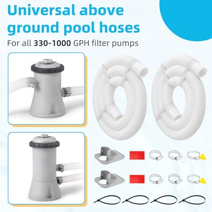 Above Ground Pools's Pool Pump Hose, 2 Pack 1.25" Diameter Pool Filter Hose Accessory in 59 Inch Long with 6 Clamps and 2 Pipe Holders
