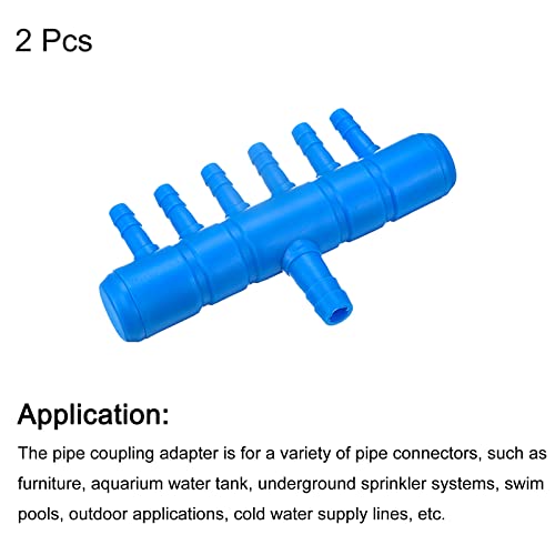 2Pcs 8mm to 5.5mm 6 Ways Air Line Tubing Splitter Connector Fish Tank Oxygen Pipe Air Tubing Adapter for Aquarium, Blue