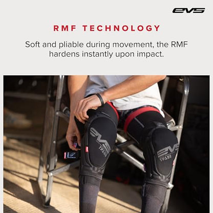 EVS TP199 Travis Pastrana, Moto Knee/Shin Guard, Reactive Memory Foam | CE Level 2 knee protection w/ RMF impact foam, breathable air mesh, stabilizer sleeve, silicone grippers, polyflex shin guard - color: Black (Lite), size: Small-Medium