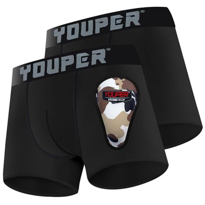 Youper 2 Pack Youth Brief with Soft Protective Athletic Cup, Youth Compression Underwear for Baseball & Football - color: Black, size: X-Small