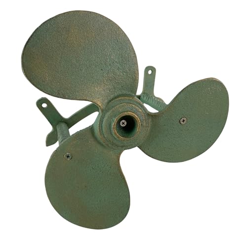 Zeckos Nautical Boat Propeller Garden Hose Holder – Cast Iron with Verdigris Finish, Wall-Mounted, 10.5" Diameter, 6" Depth, Holds 75 Feet of Hose, Decorative and Durable Outdoor Storage - color: Boat Propeller - Green