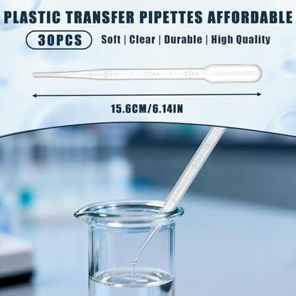 30PCS 3ML Dropper Pipettes Essential Oil Transfer, Disposable Plastic Pipette Eye Dropper for Science Experiments, Crafting, Makeup Tool