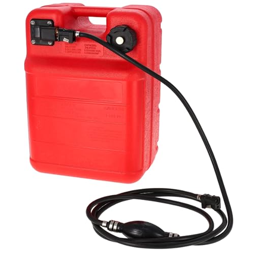 Portable Boat Tank 6 Gal, Outboard Marine Tank with 9.8ft Hose & Level Gauge - color: Red, size: 6 Gallon