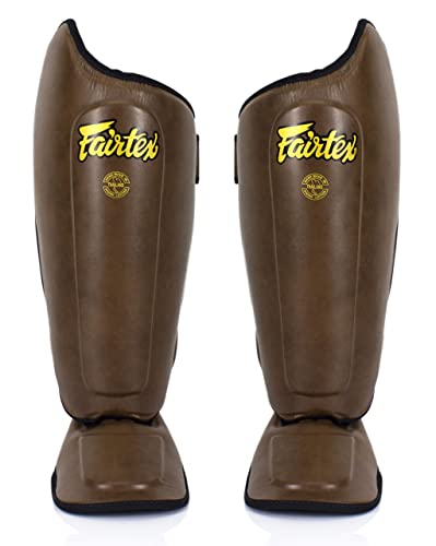 Fairtex SP8 Lightweight Durable Shin Guards, Expanded Side Protection Pads - color: Brown, size: Medium