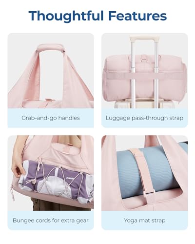 BAGSMART Gym Bag for Women, Lightweight Duffel with Shoe Compartment, Weekender with Wet Pocket, Workout Yoga Tote, Cream - color: Cream, style: Casual Tote