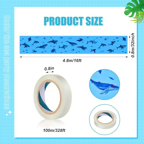 Under The Ocean Decorations Shark Whale Ceiling Decor Sea Animal Hanging Blue Fish Banner Covers with Tape 32 Inch x 16 ft for Summer Pool Baby Shower Birthday Party Classroom Wall Daycare - style: Shark