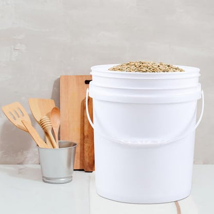 7 Gallon White Plastic Bucket Pail with Lid, Set of 4 Food Storage Bucket Containers with Plastic Handle