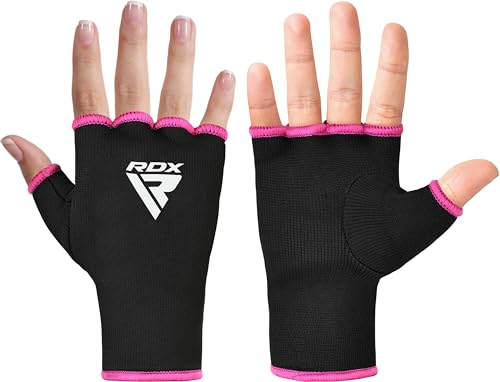 RDX Boxing Hand Wraps Inner Gloves Men Women, Half Finger Elasticated Bandages, Under Mitts Fist Protection, Muay Thai, Kickboxing, MMA, Martial Arts Speed Bag Punching Training - color: Pink White, size: Medium