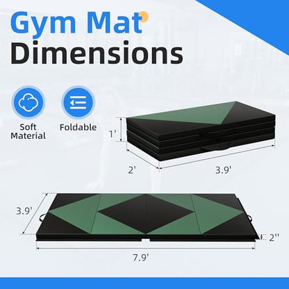 Polar Aurora 4'x8'x2 Thick Folding Gymnastics Exercise Mat Aerobics Stretching Yoga Mats - color: Green-Black