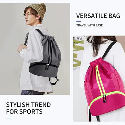 JELUTAR Drawstring Backpack Gym Bag with Shoes Pocket, Dark Grey - color: Dark Grey, size: Medium