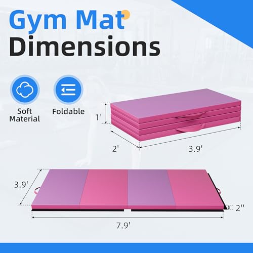 Polar Aurora 4'x8'x2 Thick Folding Gymnastics Exercise Mat Aerobics Stretching Yoga Mats - color: Pink&Purple