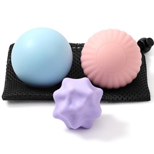 HODEMI Massage Ball Set, 3 Pack Lacrosse Ball, Textured Massage Ball & Trigger Point Ball for Deep Tissue Muscle Massage and Myofascial Release for Back, Neck, Shoulder, Leg and Foot with Mesh Bag - style: Lacrosse Ball Set