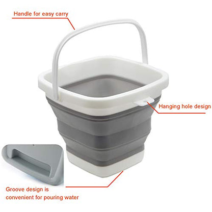 TOSSOW Premium Collapsible Plastic Bucket 5L (1.32 Gallon) Ice Buckets Soft Waterpot Mini Square Tub, Space Saving Bucket for Car Wash,Outdoor Fishing, Food Jug, Dog Bowls (Grey) - size: 5L