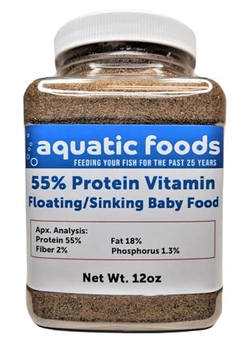 55% Protein Vitamin Rich Micro Floating/Slow Sinking Baby & Fry Food for Cichlids, Community Fish, Baby Koi & Pond Fish, All Aquarium Tropical Fish...12oz Jar