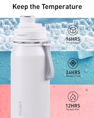 TOURIT 32oz Stainless Steel Wide Mouth Water Bottle, Double-Wall Vacuum Insulation with Spout Lid for Sports and Travel, Pink - color: Pink