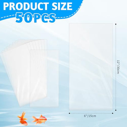 6"x12" 2 Mil Clear Plastic Fish Shipping Bags, 50 Pack, Double Bottom Seal Leak-Proof Heavy Duty Poly Bags for Live Fish Transport, Aquarium, Industrial & Healthcare Use