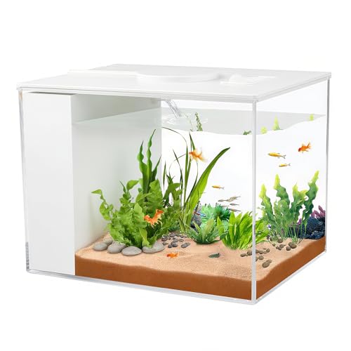 Betta Fish Tank Small Aquarium 1 Gallon Self Cleaning Fish Tank Starter Kit with Filter,Light and Adjustable Water Pump All-in-one Smart Desktop Aquarium for Shrimp Goldfish (Upgrade Filter Media)