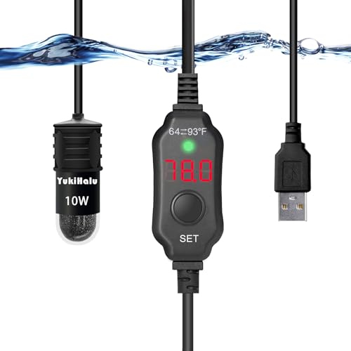 YukiHalu USB Powered Aquarium Heater, 10W Adjustable Mini Fish Tank Heater with External Temperature Controller, LED Display, Used for 0.5-1 Gallon Tank (10W USB)