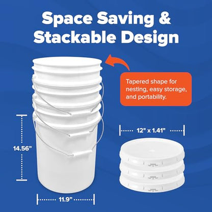 5 Gallon Bucket - Food Grade Bucket with Airtight Gasketed Tear Strip Lid, BPA-Free, Heavy-Duty 90 Mil HDPE Plastic Pail, Bulk Storage, Durable Container, Made in USA - White, 60 Packs - color: White, size: 60 Packs