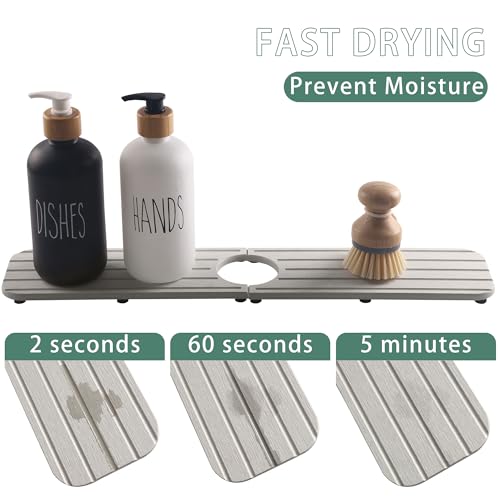 NiuYichee Faucet Mat for Kitchen Sink – Diatomite Stone Drying Mat, Absorbing Stone Tray for Bathroom Counter (Pale Gray, 19.6" x 3.9")