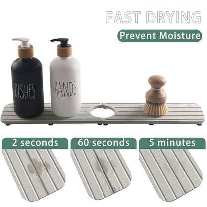 NiuYichee Faucet Mat for Kitchen Sink – Diatomite Stone Drying Mat, Absorbing Stone Tray for Bathroom Counter (Pale Gray, 19.6" x 3.9")