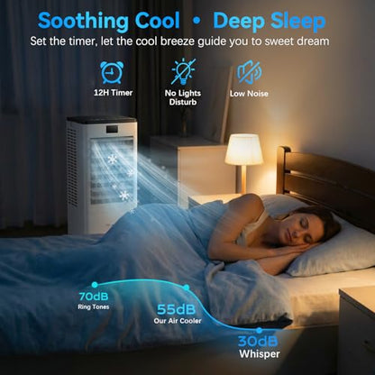 Portable Air Conditioners,3-in-1 Evaporative Cooling Fans that Blow Cold Air, 4 Modes 3 Speeds, 120°Oscillation, LED Display, 12H Timer, Windowless Portable AC w/ 8L Tank & Remote for Home Bedroom