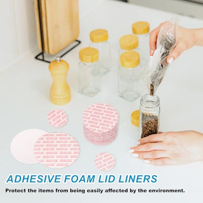 PATIKIL 20/24/28/38/51mm/0.79/0.95/1.1/1.5/2" Foam Lid Liner, 500pcs Adhesive Round PS Pressure Sensitive Seals for Plastic Glass Jar Bottle Cap Canning Vials Seals Red Text, White - size: 0.79/0.95/1.1/1.5/2 Inch