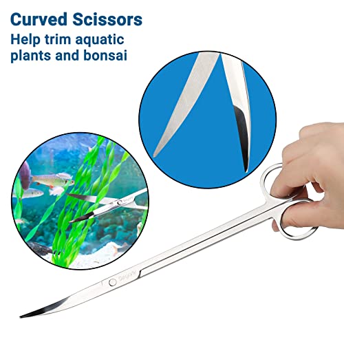 Segarty Aquarium Aquascaping Tools, 6 in 1 Stainless Steel Silver Aquascaping Tools Kit for Aquatic Plant Fish Tank, Long Scrapers Spatula Feeding Tweezers Curved Straight Scissors Aquarium Tools