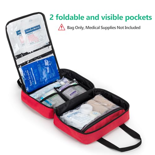 CURMIO Empty First Aid Kits Case, Portable Emergency Kit Organizer, Red - color: Red