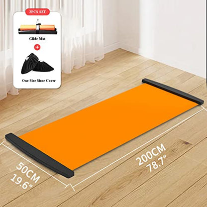 200 * 50cm Slide Board with Shoe Cover Slimming Exercise Guide Slide Mat for Leg Pot Training Fitness and Athletic Training(Orange) - color: Orange