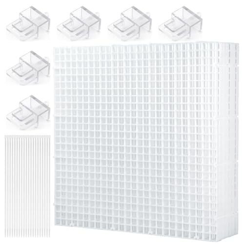 LINLAN Fish Tank Anti-Jump Set, Aquarium Lid, 8 Pieces 11.8x11.8in/30x30cm Plastic Grid with 6 Brackets and 20 Cable Ties, Cover for Rimless Aquarium(White) - color: White, size: L