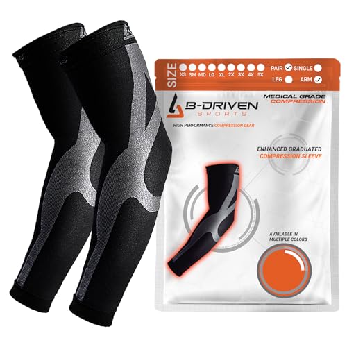B-Driven Sports Medical Compression Arm Sleeves 20-30 mmHg Athletic Pair - color: Black, size: Small