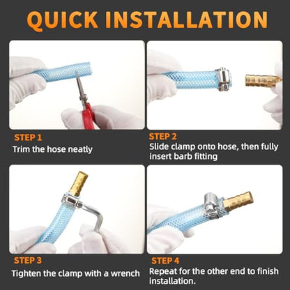 3/8" Hose Barb Fitting Kit, 3-Pack Brass Straight Connector for Fuel Line, Air, Water, Oil, Gas, Pressure Washer, Soaker & Hydraulic Hoses Repair - Includes Stainless Steel Clamps (2-way-I) - style: 2-way-I