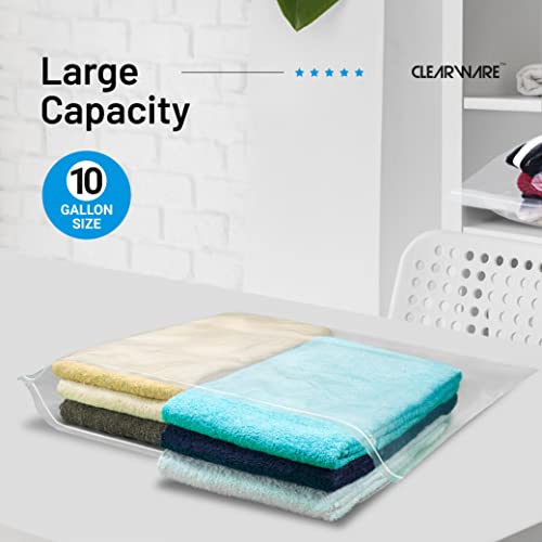 4 Count - Large Storage Bags With Zipper Top, 10 Gallon Size 24" x 24", Extra Large Plastic, For Clothes, Travel, Moving, BPA-Free, Heavy Duty 3-Mil Thick