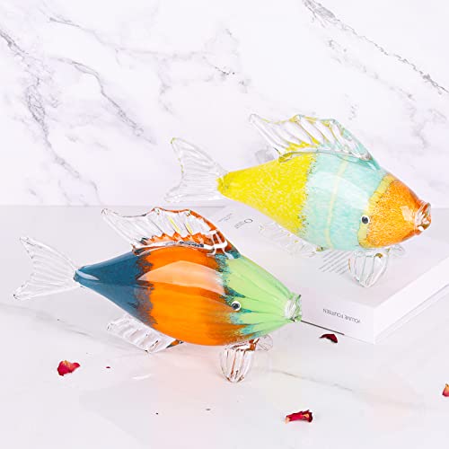 Large Glass Fish Statue, Hand Blown Glass Sea Life Figurines, Coastal Decor for Home,Tropical Fish Ornaments Collectible Figurines, Coffee Table, Shelf, Office, Bathroom Decoration Nautical Art
