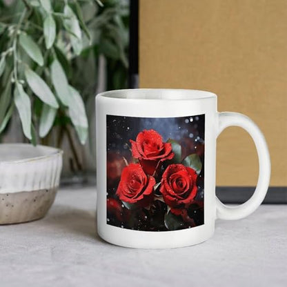 11oz White Ceramic Coffee Mug Funny Romantic Red Roses Tea Cup Microwave & Dishwasher Safe, Lead-Free for Home Office Daily Use & Gifting - color: Romantic Red Roses