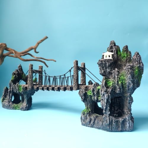 Aquarium Ornament Resin Arch Bridge Pavilion Tree Landscaping Rocks Poly Resin Bridge Faux Rocks Fish Tank Ornaments(13x6x5 cm/5.1x2.4x2 in) - size: 13x6x5 cm/5.1x2.4x2 in