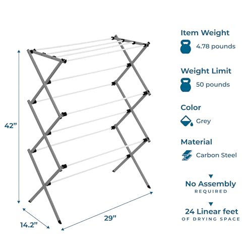 Honey-Can-Do 6-Tier Collapsible Steel Clothes Drying Rack, 24 ft, White - color: White / Siver, size: 29" W